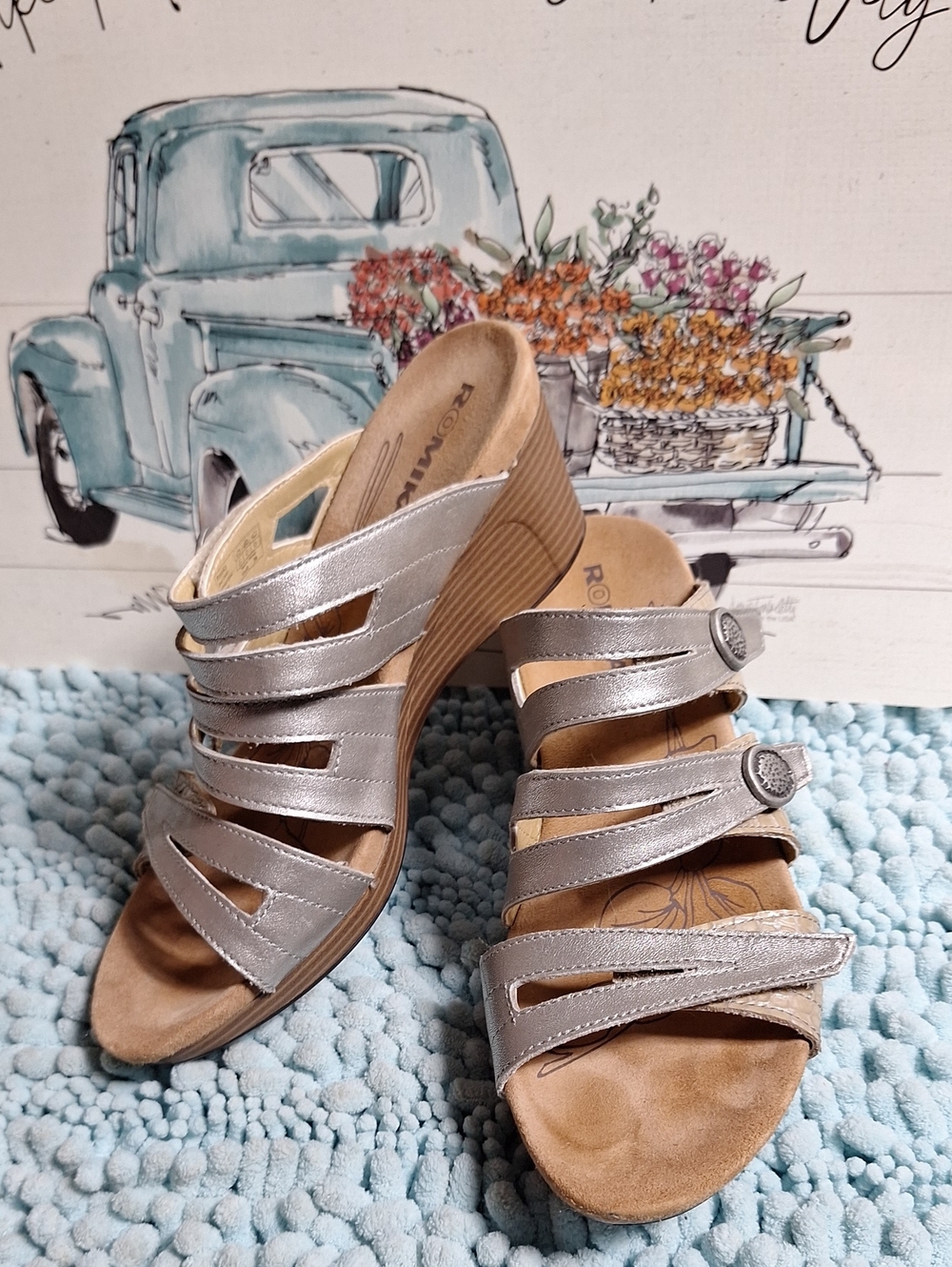 Romika Metallic Silver Multi-Strap Wedge Sandals